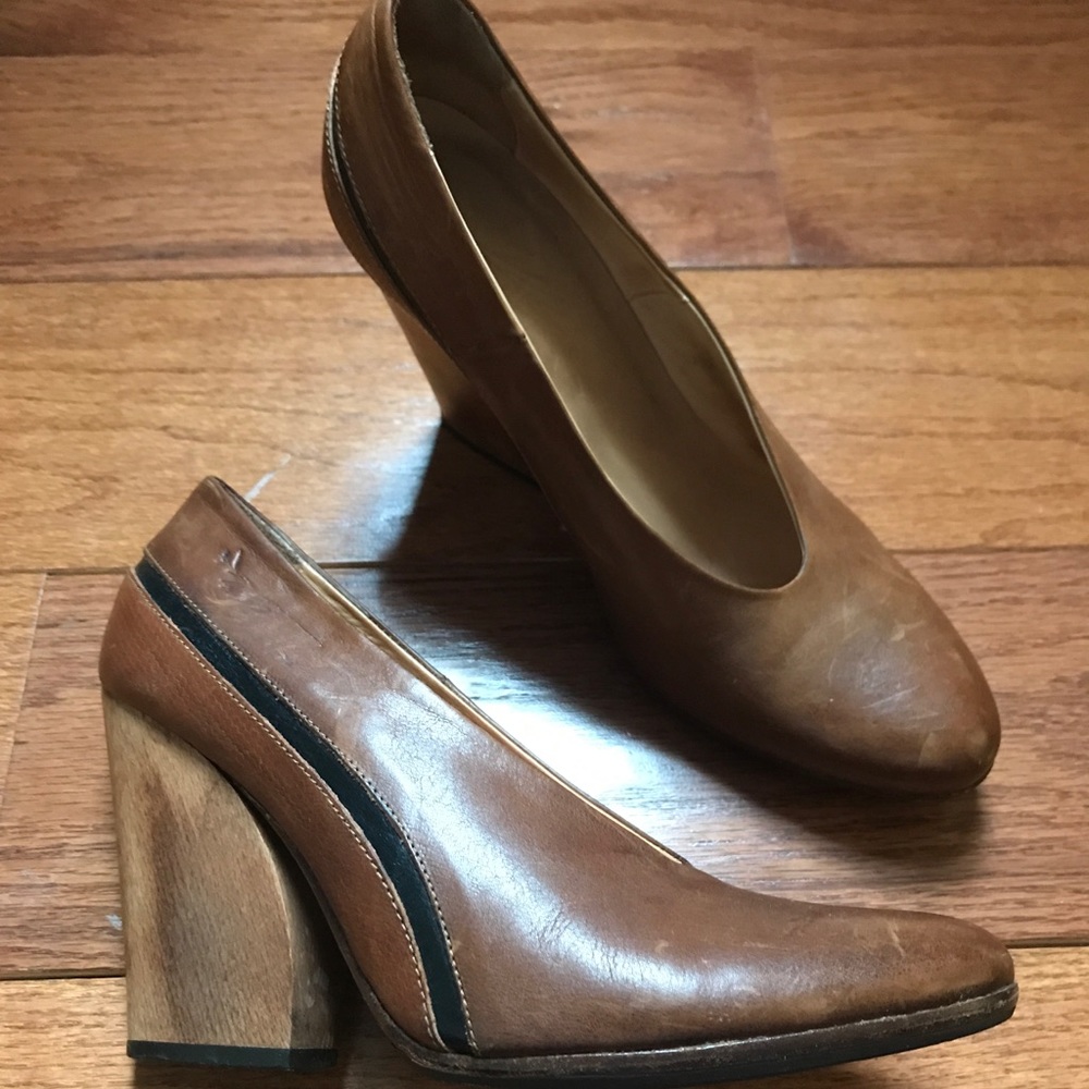 Ellen Verbeek leather & wooden pump heels 38.5 tan